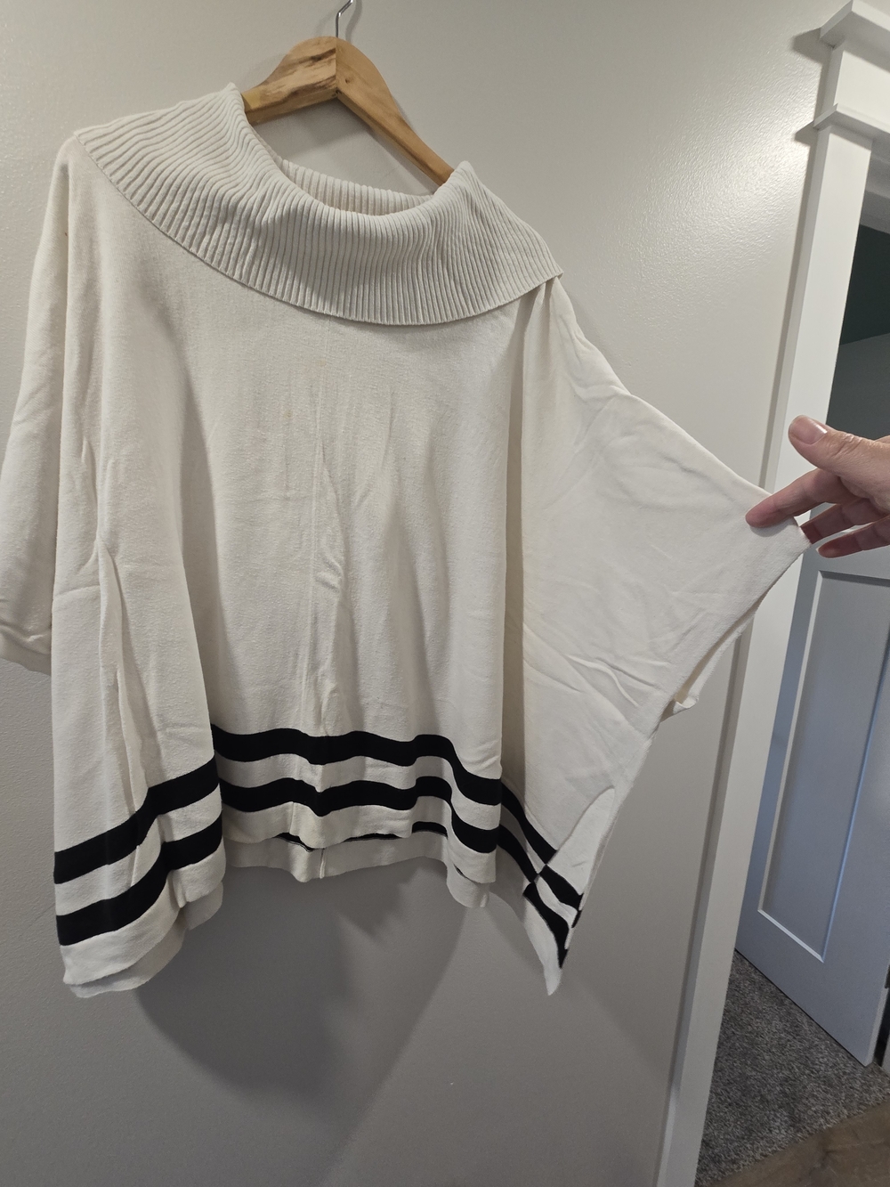 Calvin Klein Cream Poncho Sweater with Black Stripes